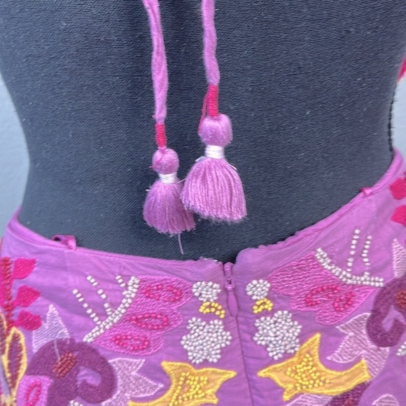 Maeve Embroidered Beaded Mini Dress Pastel Open Back Cap Sleeve Anthropologie 16 - Picture 7 of 11